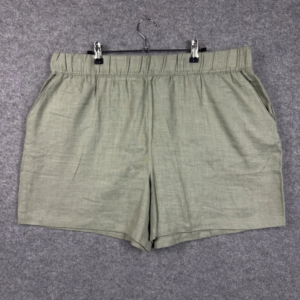 BlankNYC Women Green Linen Blend Elastic Waist Shorts 5 Inch Inseam XL 1894390